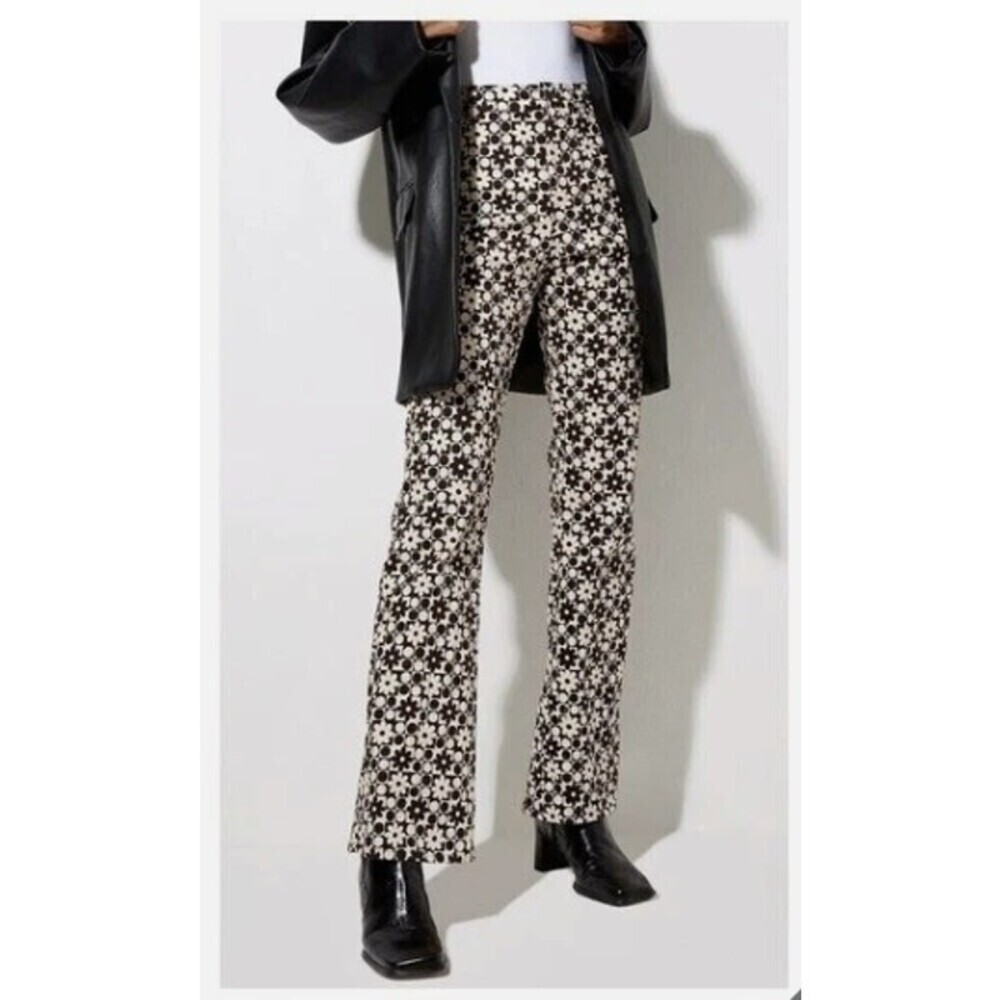 MOTEL High Rise Zoven Wide Leg Trouser Daisy Patchwork Brown Size XS retro 70s